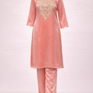 Peach Silk Embroidered Suit Set