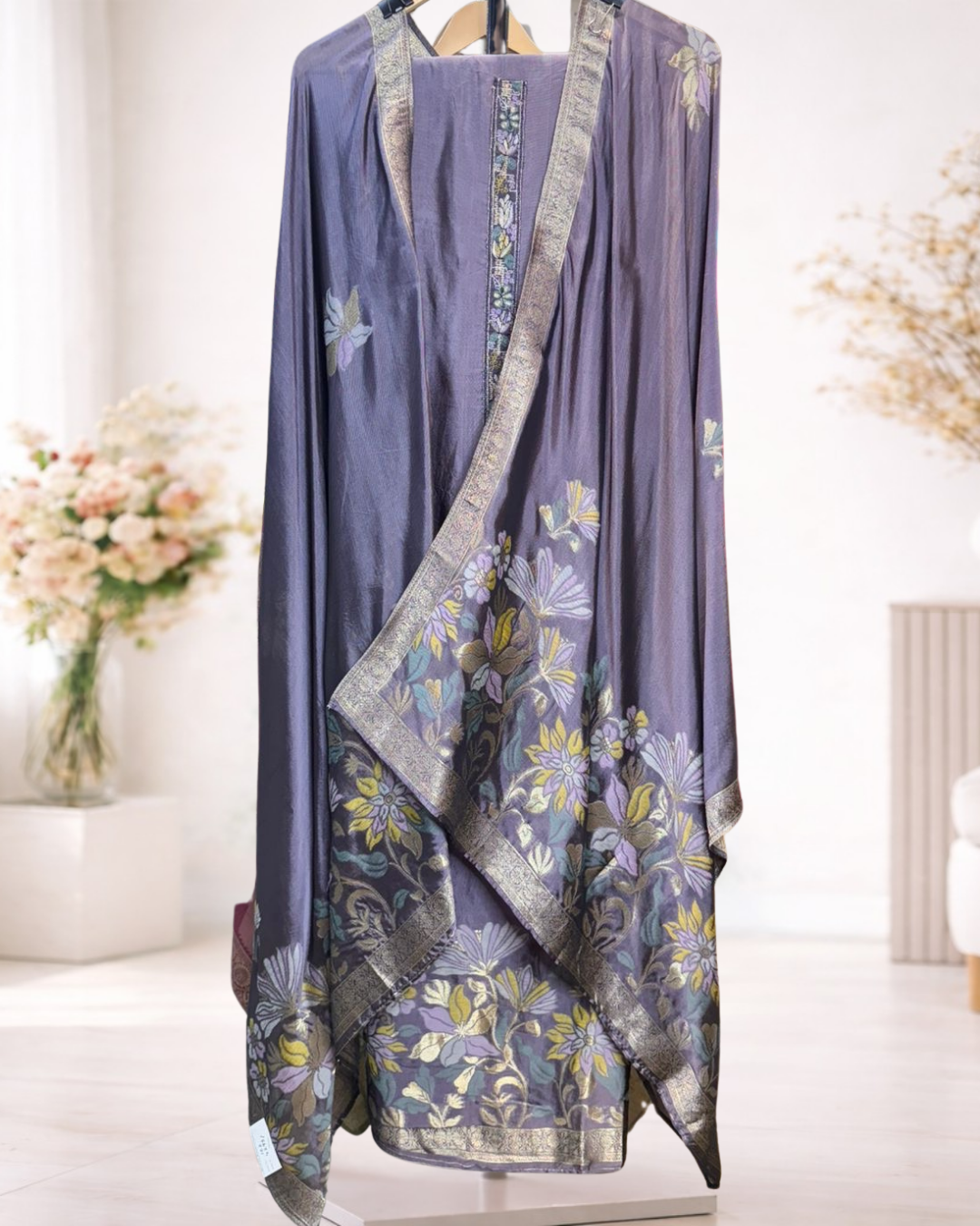 Floral Embroidered Designer Unstitched Suit Set - Image 5