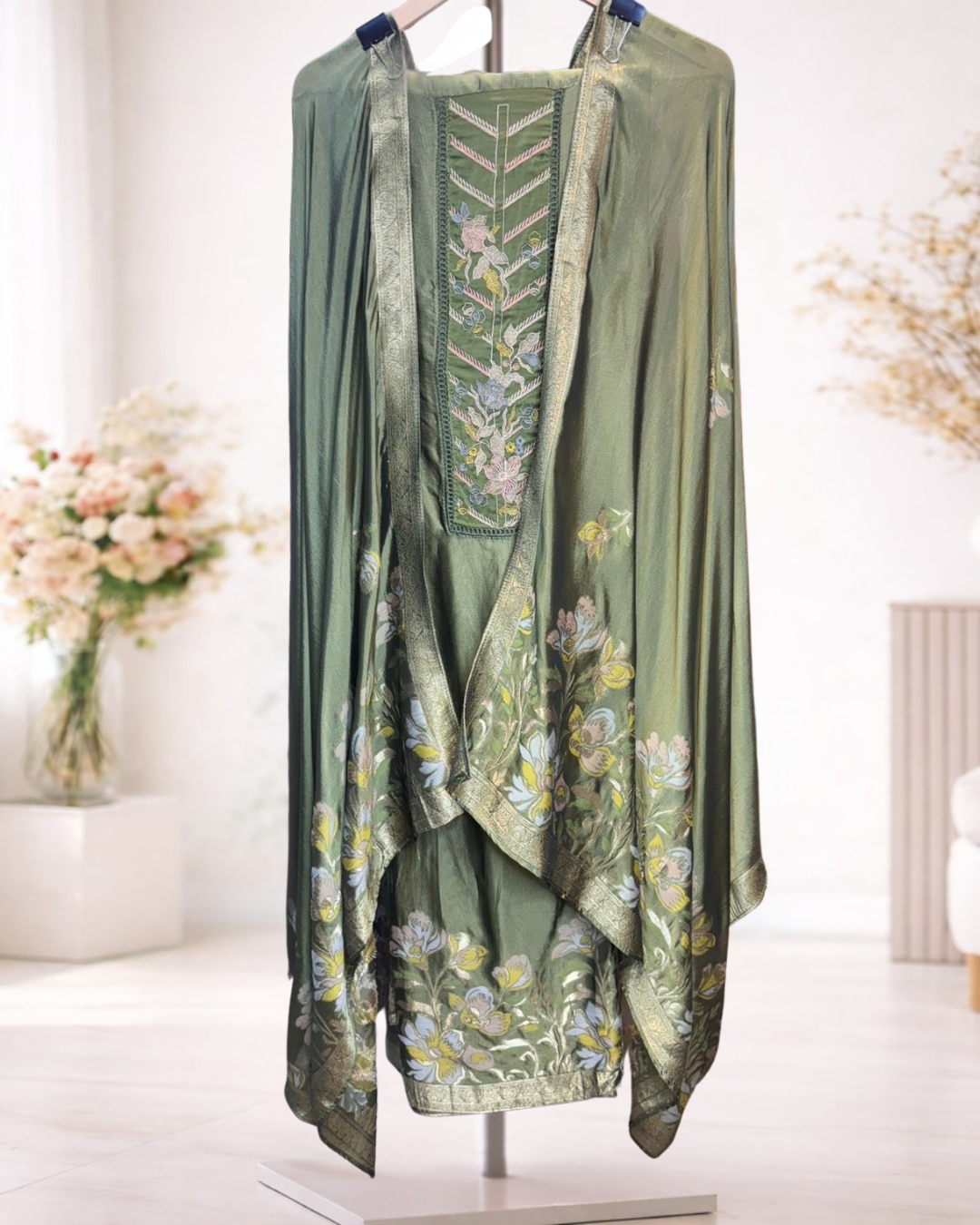 Floral Embroidered Designer Unstitched Suit Set - Image 3