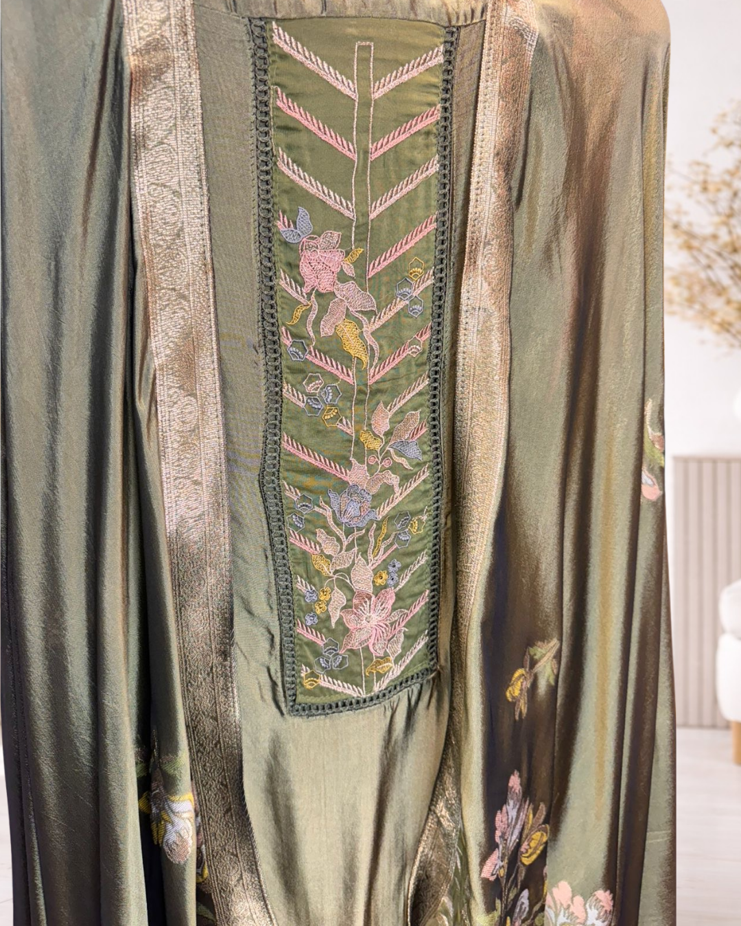 Floral Embroidered Designer Unstitched Suit Set - Image 4