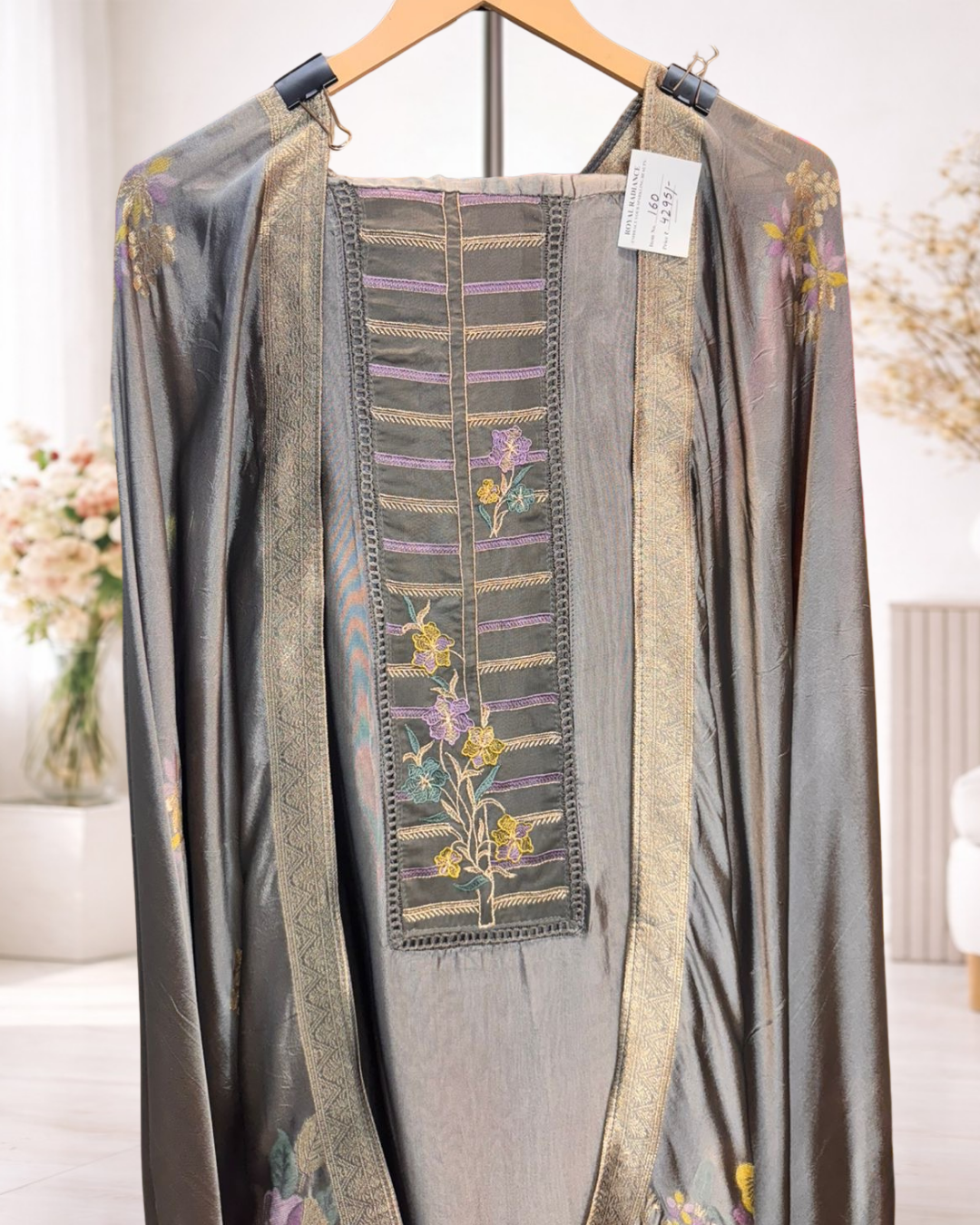 Floral Embroidered Designer Unstitched Suit Set - Image 2