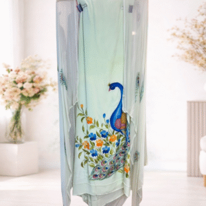 Peacock Motif Printed Unstitched Suit Set