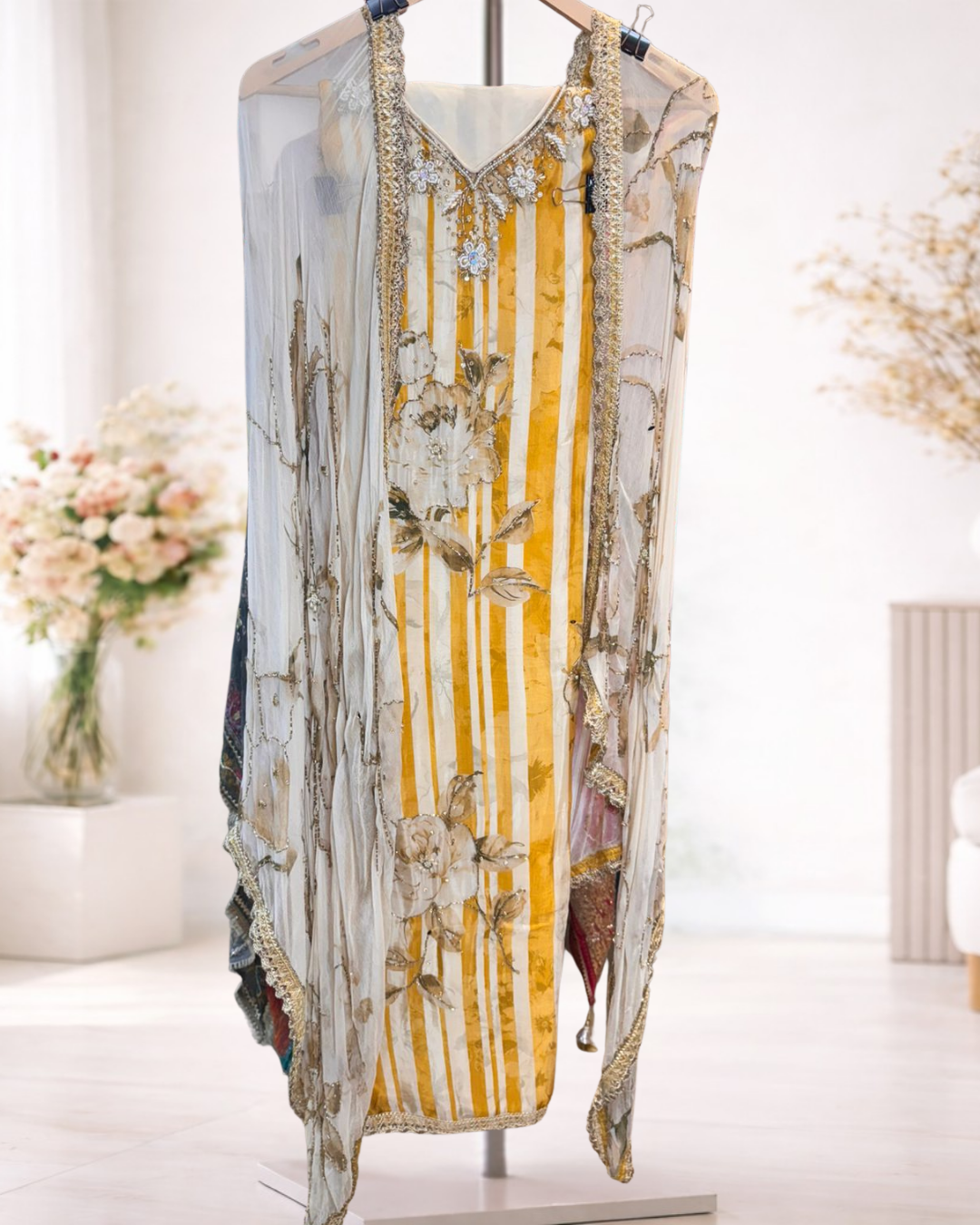 Designer Embellished Unstitched Suit Set