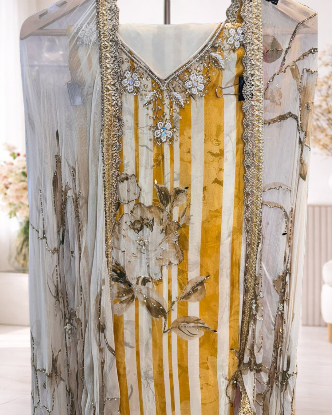 Designer Embellished Unstitched Suit Set - Image 2