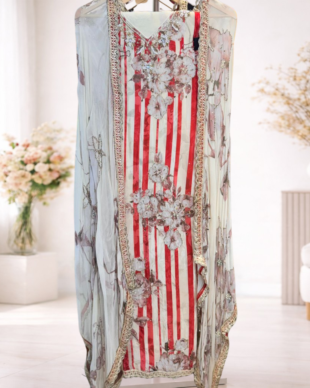 Designer Embellished Unstitched Suit Set - Image 3