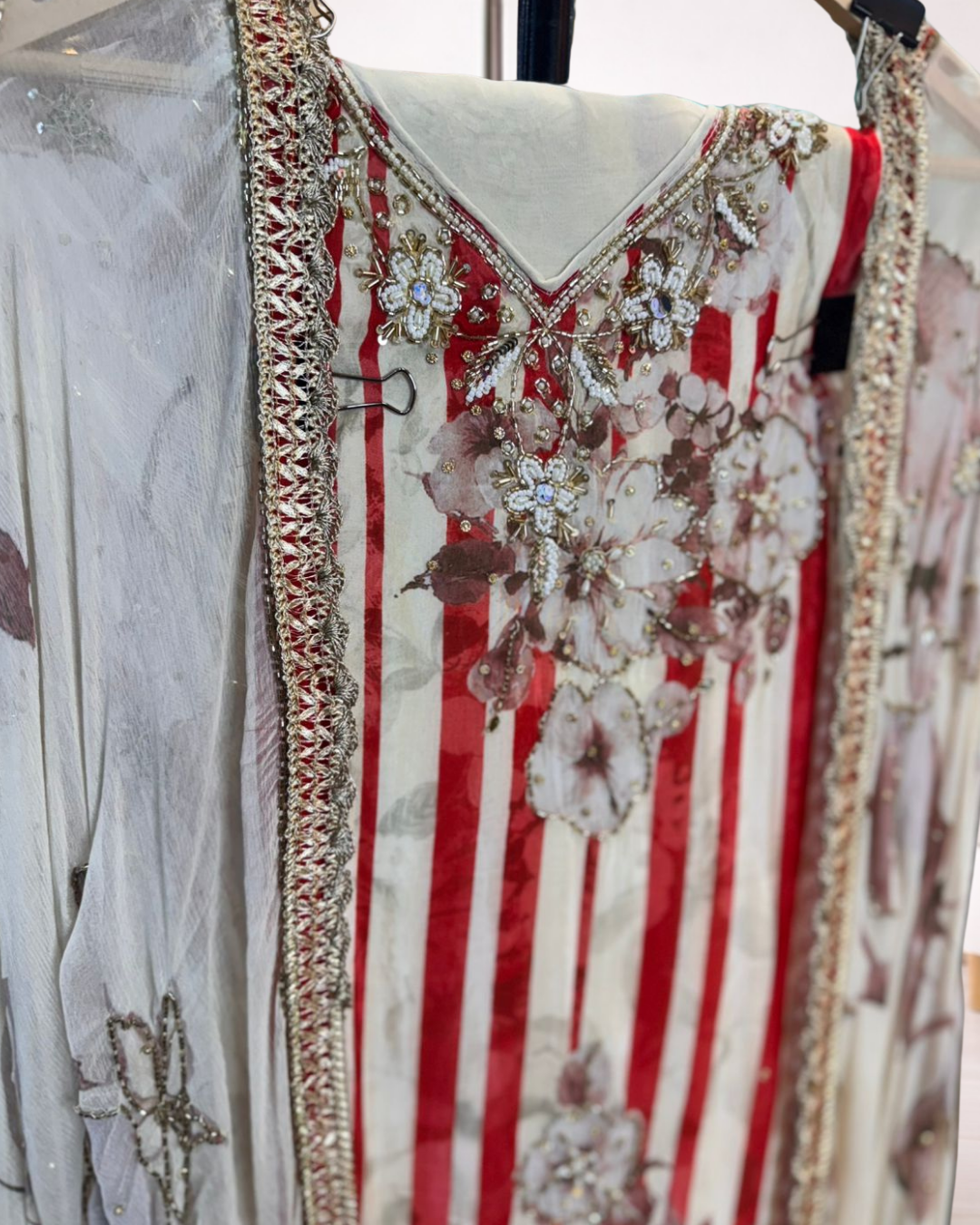 Designer Embellished Unstitched Suit Set - Image 4