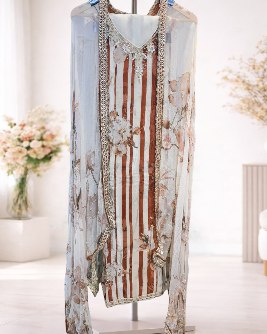 Designer Embellished Unstitched Suit Set - Image 5