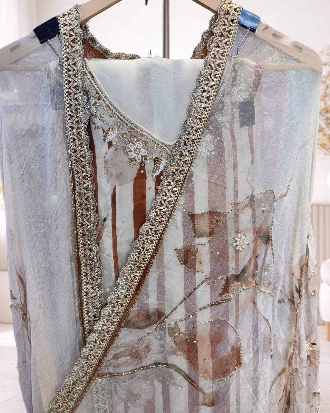 Designer Embellished Unstitched Suit Set - Image 6