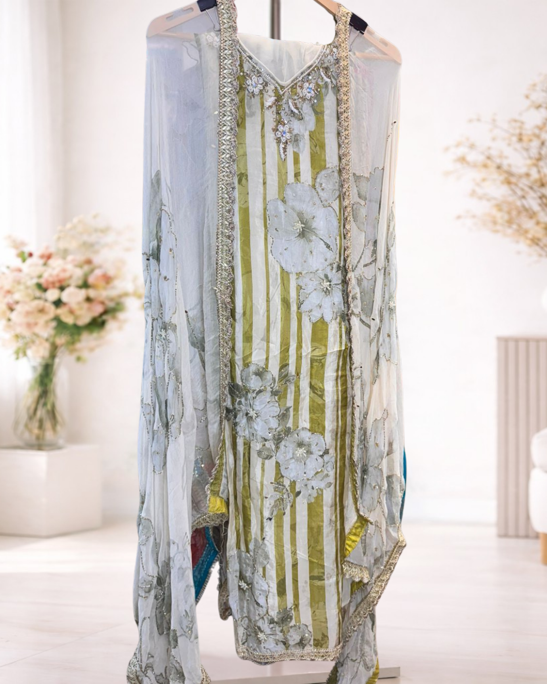 Designer Embellished Unstitched Suit Set - Image 7