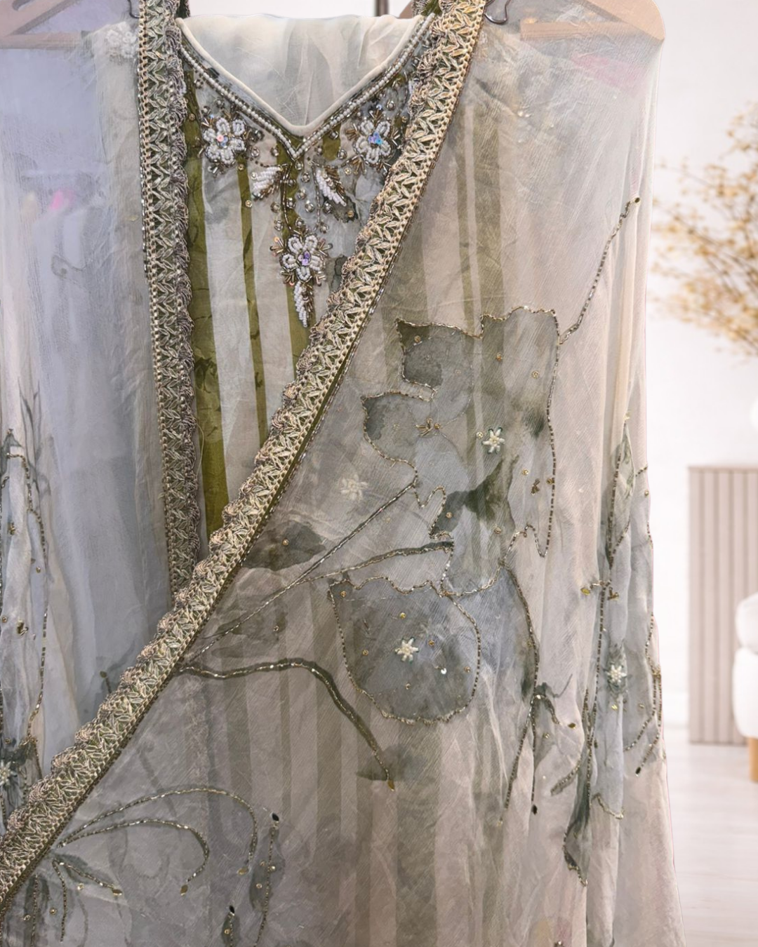 Designer Embellished Unstitched Suit Set - Image 8