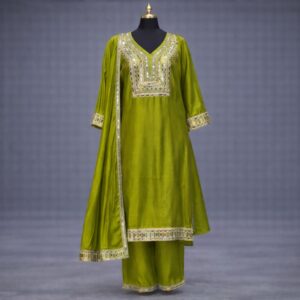 Olive Green Embroidered Suit Set