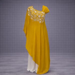 Mustard Yellow & White Kaftaan Coord Set